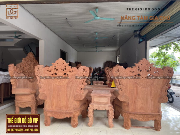 BỘ BÀN GHẾ SOFA HOÀNG GIA HOA LÁ TÂY 10 MÓN - GỖ HƯƠNG ĐÁ