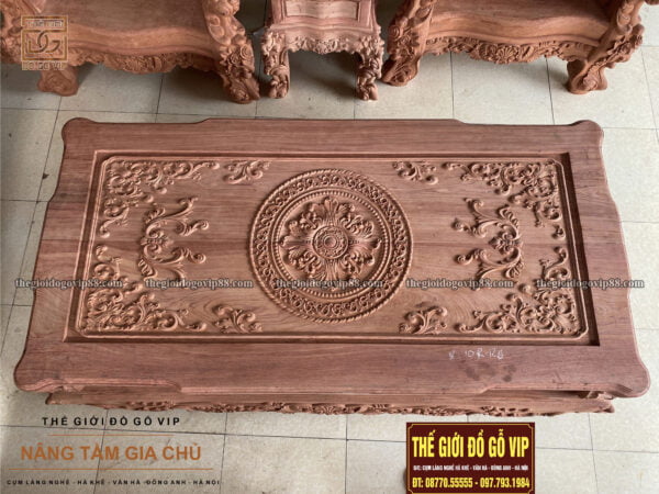 BỘ BÀN GHẾ SOFA HOÀNG GIA HOA LÁ TÂY 10 MÓN - GỖ HƯƠNG ĐÁ