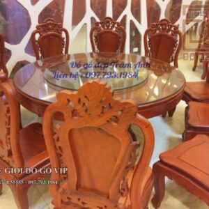 Bàn ăn tròn xoay 10 ghế - Gỗ Hương Đá