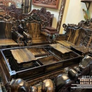 Bộ bàn ghế hoàng gia nguyên khối gỗ mun lào - Sự lựa chọn xứng tầm