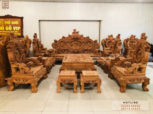 Bộ Rồng Đỉnh Gỗ Hương Đá 6 Món Cột 12 Chân 12 - Đỉnh cao của nghệ thuật