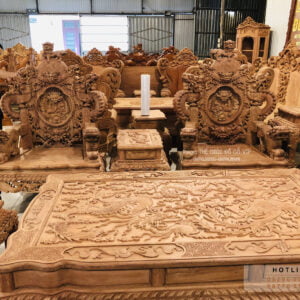 BỘ BÀN GHẾ RỒNG ĐỈNH GỖ HƯƠNG ĐÁ 12 MÓN SIÊU ẤN TƯỢNG
