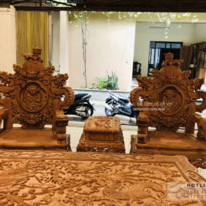 BỘ BÀN GHẾ RỒNG ĐỈNH GỖ HƯƠNG ĐÁ 12 MÓN SIÊU ẤN TƯỢNG