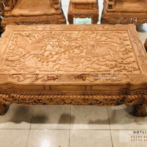 BỘ BÀN GHẾ RỒNG ĐỈNH GỖ HƯƠNG ĐÁ 12 MÓN SIÊU ẤN TƯỢNG