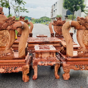 BỘ BÀN GHẾ NGHÊ BẢO ĐỈNH CỘT 16 -GỖ HƯƠNG ĐÁ