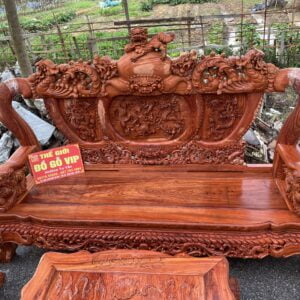 BỘ BÀN GHẾ NGHÊ BẢO ĐỈNH CỘT 16 -GỖ HƯƠNG ĐÁ