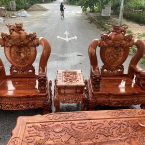BỘ BÀN GHẾ NGHÊ BẢO ĐỈNH CỘT 16 -GỖ HƯƠNG ĐÁ