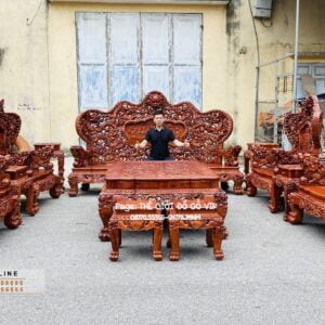 Bộ Cửu Long Bát Mã Gỗ Hương Đỏ Lào