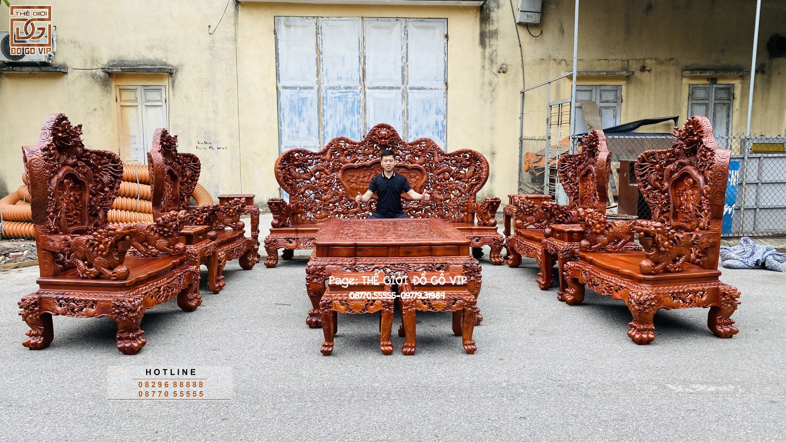 Bộ Cửu Long Bát Mã Gỗ Hương Đỏ Lào
