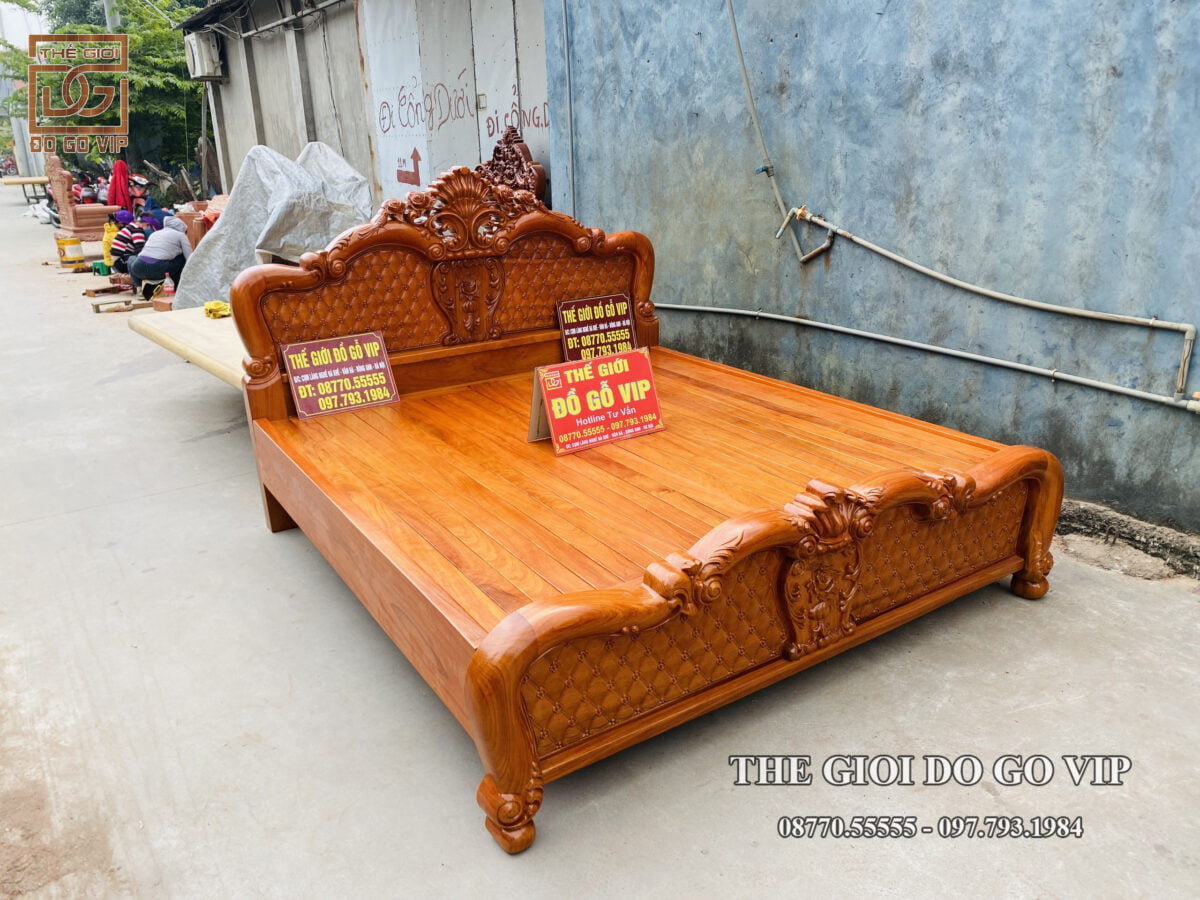 [ GIƯỜNG HOÀNG GIA LUXURY 2m - Gỗ Hương Đá ]