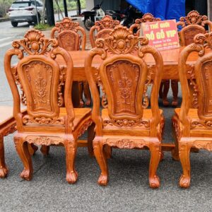 BÀN ĂN CHỮ NHẬT NGUYÊN KHỐI- 8 GHẾ- GỖ HƯƠNG ĐÁ