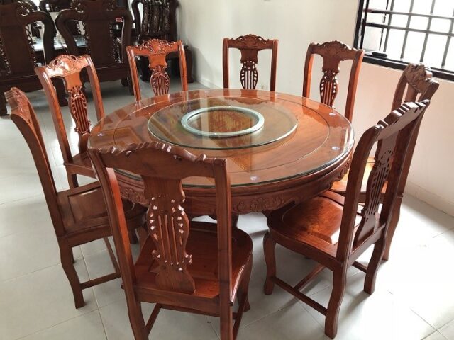 Bàn ăn tròn 8 ghế bằng gỗ cao cấp