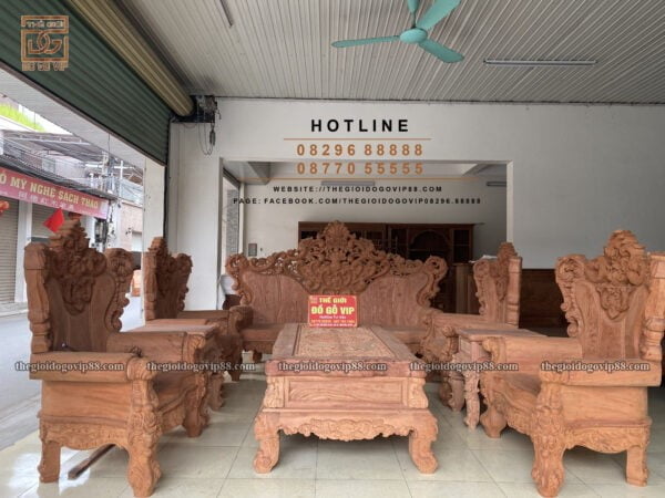 Bộ bàn ghế sofa Hoàng gia hoa lá tây 10 món gỗ hương đá