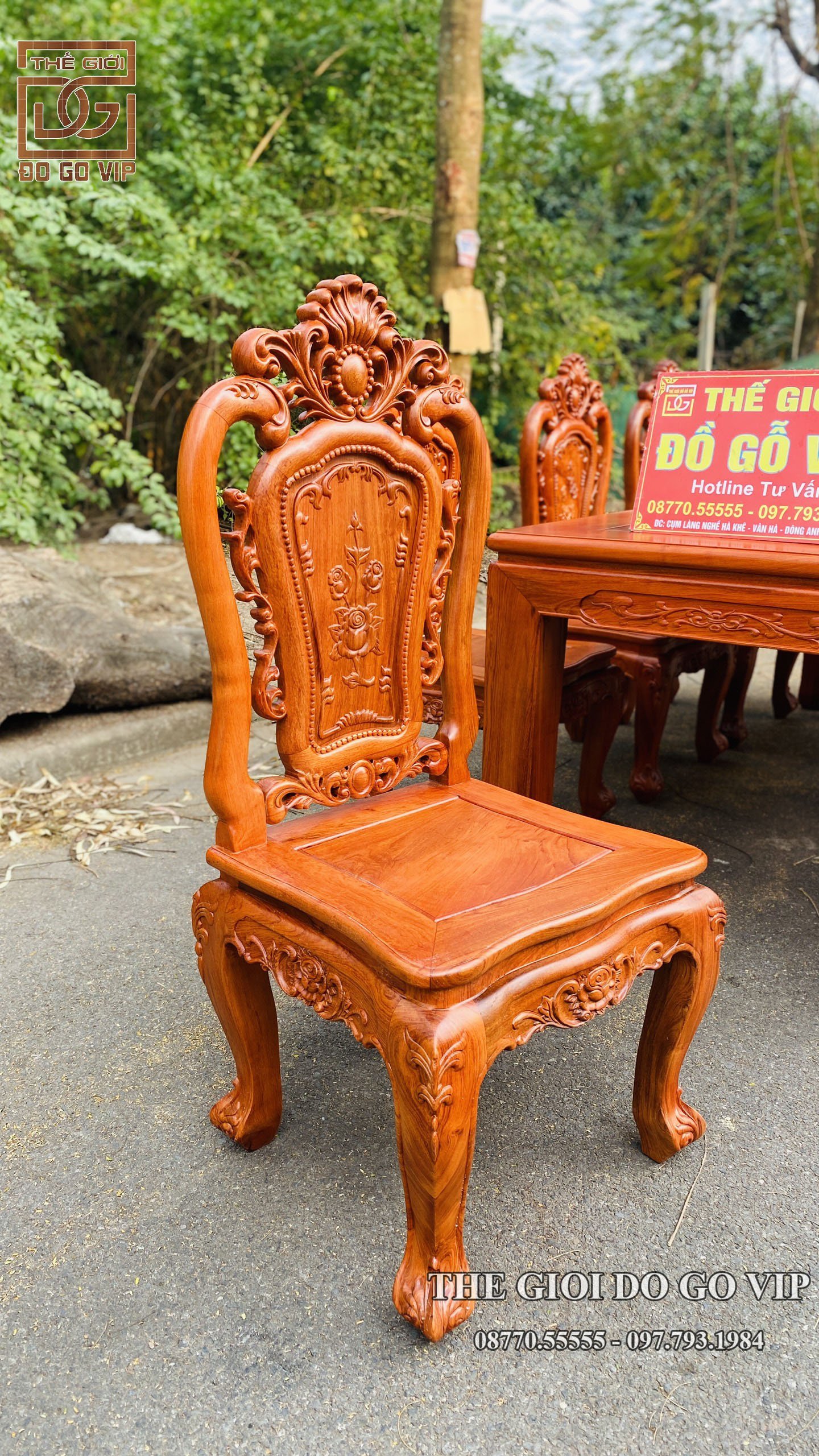 MẪU BÀN ĂN CHỮ NHẬT- GHẾ HỒNG HẠC 8 GHẾ- CHẤT GỖ HƯƠNG ĐÁ