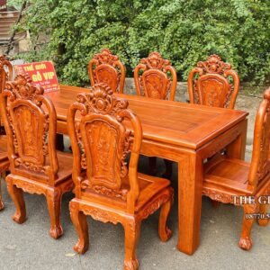 MẪU BÀN ĂN CHỮ NHẬT- GHẾ HỒNG HẠC 8 GHẾ- CHẤT GỖ HƯƠNG ĐÁ