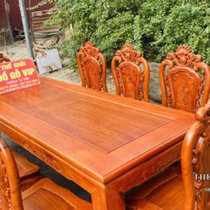 MẪU BÀN ĂN CHỮ NHẬT- GHẾ HỒNG HẠC 8 GHẾ- CHẤT GỖ HƯƠNG ĐÁ