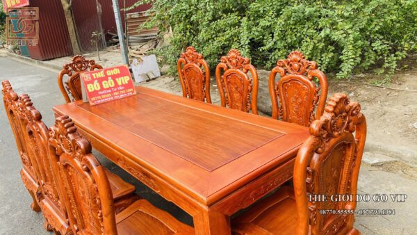 MẪU BÀN ĂN CHỮ NHẬT- GHẾ HỒNG HẠC 8 GHẾ- CHẤT GỖ HƯƠNG ĐÁ