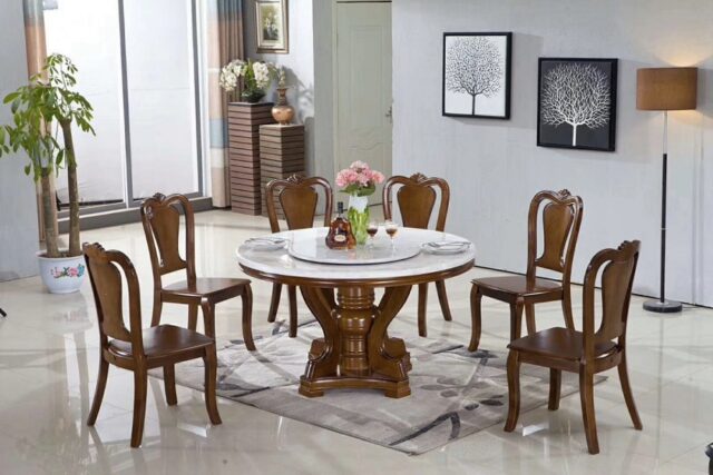 Bộ bàn ăn tròn 6 ghế hiện đại, đẳng cấp