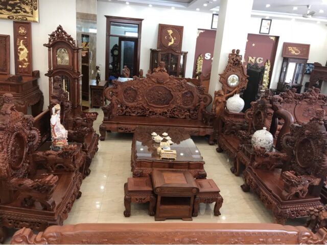 Bộ bàn ghế rồng đỉnh gỗ hương đỏ cao cấp