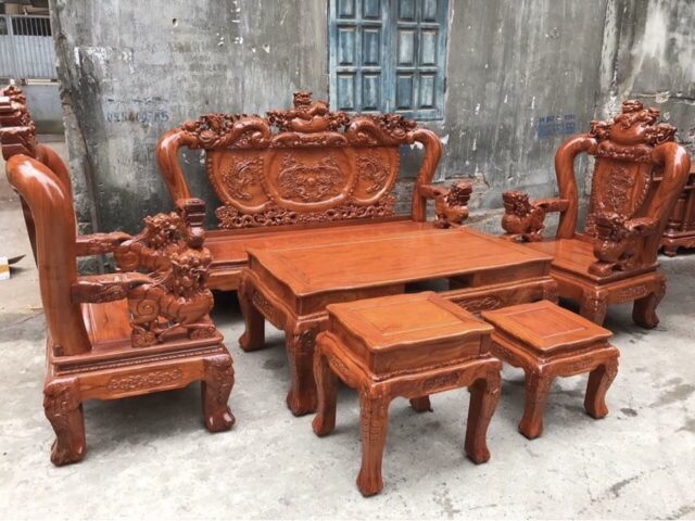 Bộ nghê bảo đỉnh tay 12 gỗ hương đỏ cao cấp, quý phái
