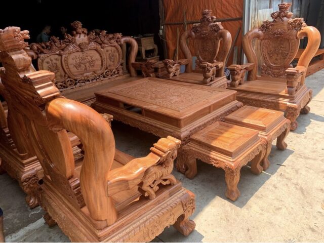 Bộ nghê bảo đỉnh tay 14 gỗ hương đỏ quý hiếm