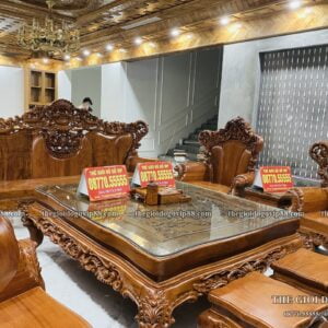 Bộ Hoàng Gia Hoa Hồng Nguyên Khối Gỗ Hương Đá -10 Món