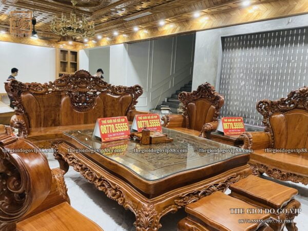 Bộ Hoàng Gia Hoa Hồng Nguyên Khối Gỗ Hương Đá -10 Món