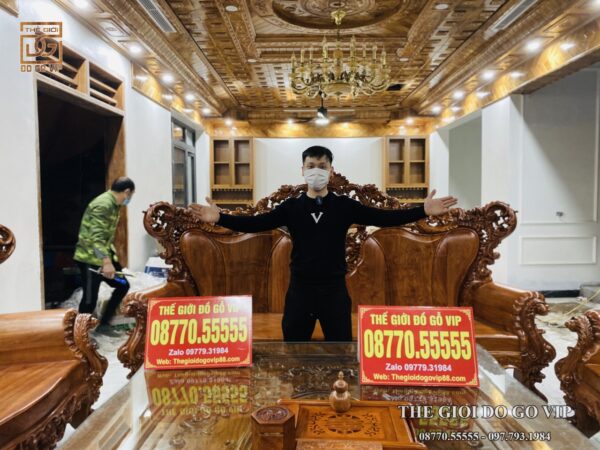 Bộ Hoàng Gia Hoa Hồng Nguyên Khối Gỗ Hương Đá -10 Món