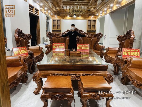 Bộ Hoàng Gia Hoa Hồng Nguyên Khối Gỗ Hương Đá -10 Món