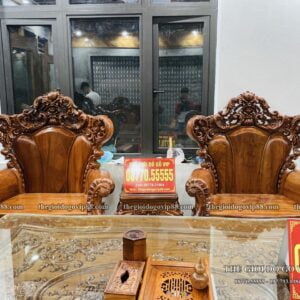 Bộ Hoàng Gia Hoa Hồng Nguyên Khối Gỗ Hương Đá -10 Món