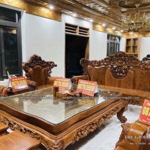 Bộ Hoàng Gia Hoa Hồng Nguyên Khối Gỗ Hương Đá -10 Món
