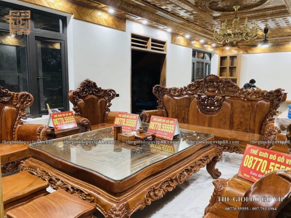 Bộ Hoàng Gia Hoa Hồng Nguyên Khối Gỗ Hương Đá -10 Món