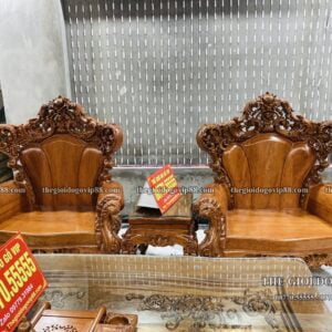Bộ Hoàng Gia Hoa Hồng Nguyên Khối Gỗ Hương Đá -10 Món