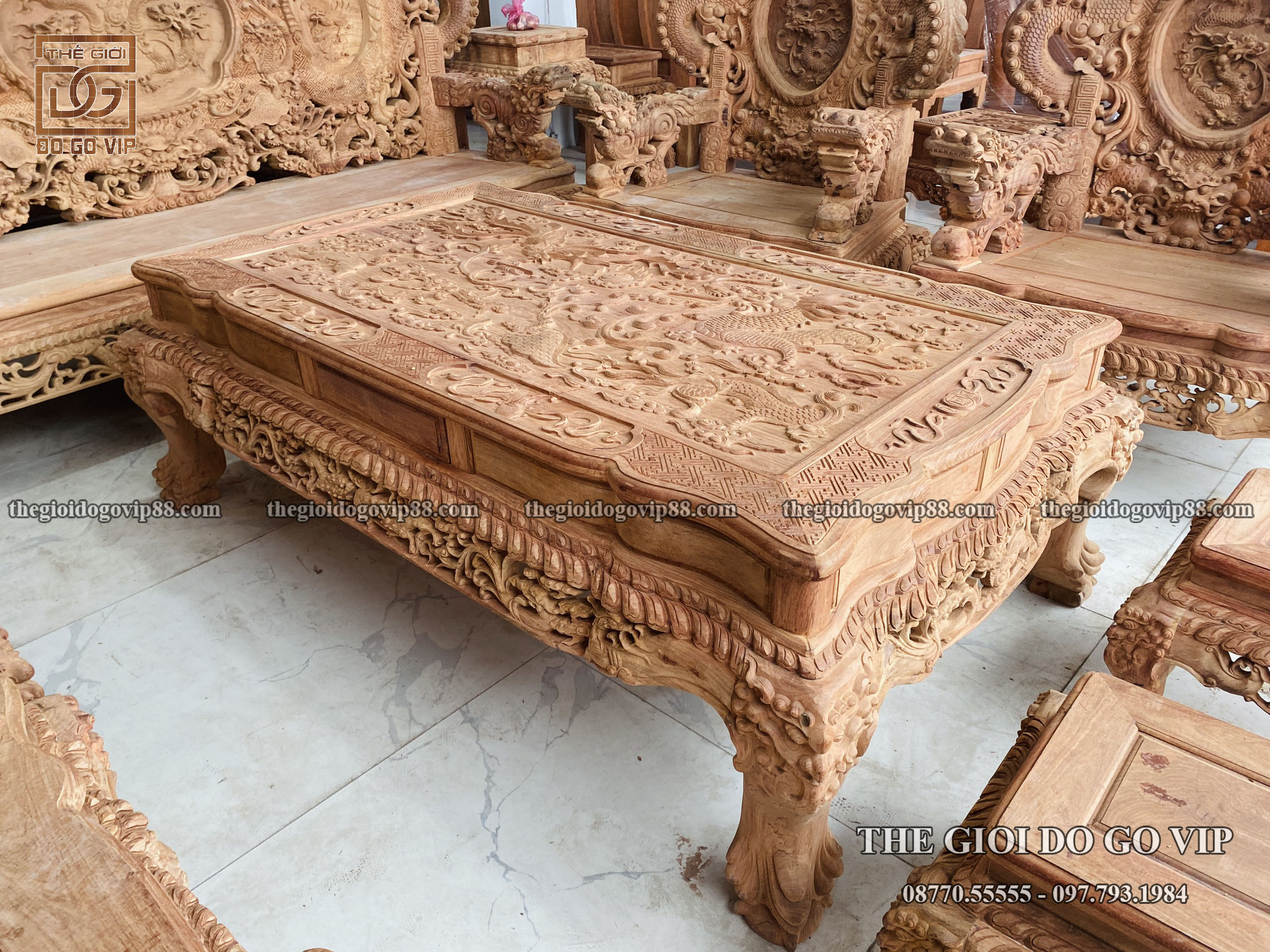 Khám phá bộ Nghê Rồng Đỉnh Đoản 2m9 - 13 món gỗ Hương Lào siêu khủng cực hiếm tại Thế Giới Đồ Gỗ Vip