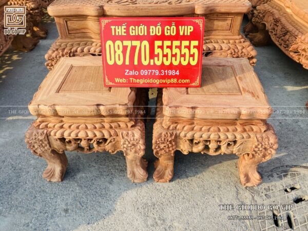 Bộ Bàn Ghế Hoàng Gia Nguyên Khối Tay Cong Vip Chân 22 - Gỗ Hương Đá