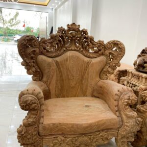 Bộ Bàn Ghế Hoàng Gia Nguyên Khối Tay Cong Vip Chân 22 - Gỗ Hương Đá