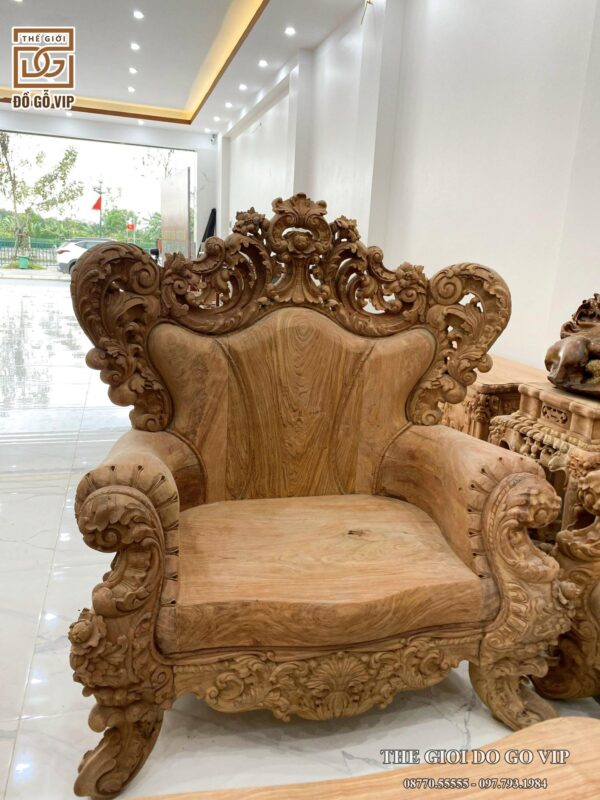 Bộ Bàn Ghế Hoàng Gia Nguyên Khối Tay Cong Vip Chân 22 - Gỗ Hương Đá