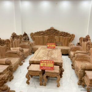 Bộ Bàn Ghế Hoàng Gia Nguyên Khối Tay Cong Vip Chân 22 - Gỗ Hương Đá