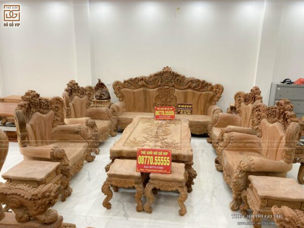 Bộ Bàn Ghế Hoàng Gia Nguyên Khối Tay Cong Vip Chân 22 - Gỗ Hương Đá