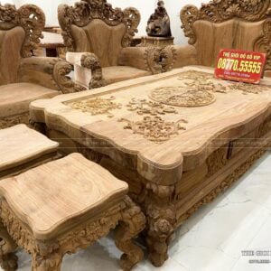 Bộ Bàn Ghế Hoàng Gia Nguyên Khối Tay Cong Vip Chân 22 - Gỗ Hương Đá