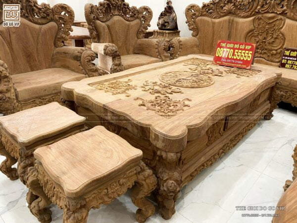 Bộ Bàn Ghế Hoàng Gia Nguyên Khối Tay Cong Vip Chân 22 - Gỗ Hương Đá