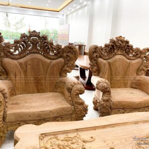 Bộ Bàn Ghế Hoàng Gia Nguyên Khối Tay Cong Vip Chân 22 - Gỗ Hương Đá