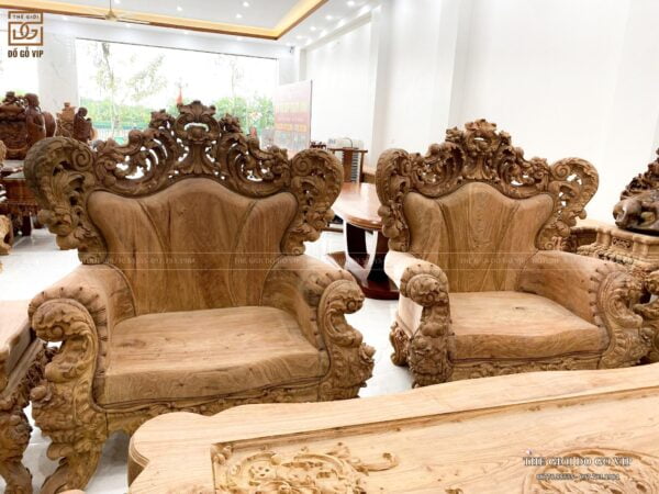 Bộ Bàn Ghế Hoàng Gia Nguyên Khối Tay Cong Vip Chân 22 - Gỗ Hương Đá