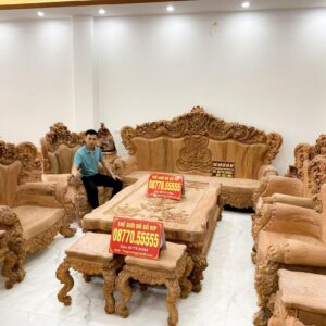 Bộ Bàn Ghế Hoàng Gia Nguyên Khối Tay Cong Vip Chân 22 - Gỗ Hương Đá