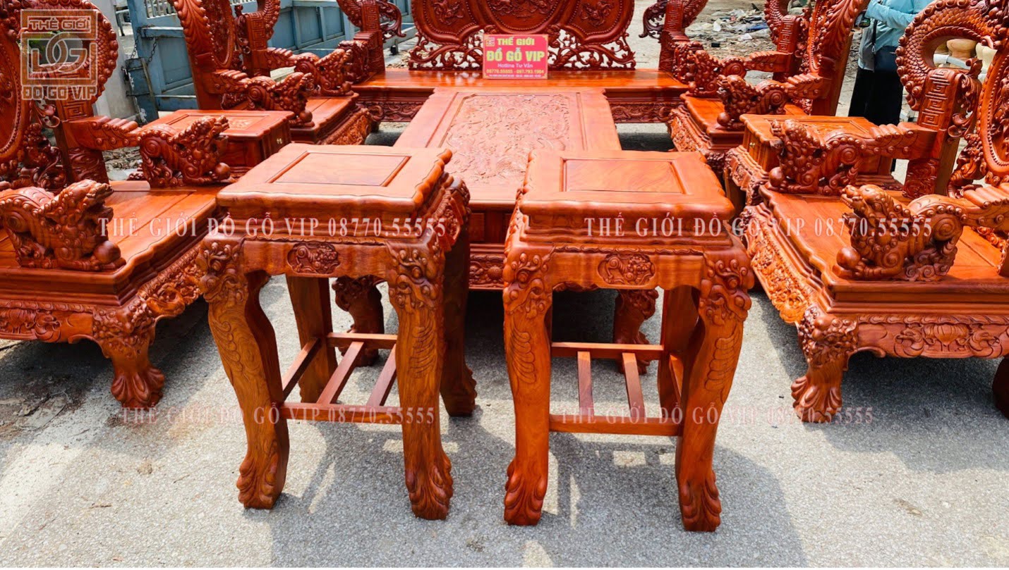 2 đôn của bộ Nghê tay khuỳnh bảo đỉnh 12 món gỗ hương đá