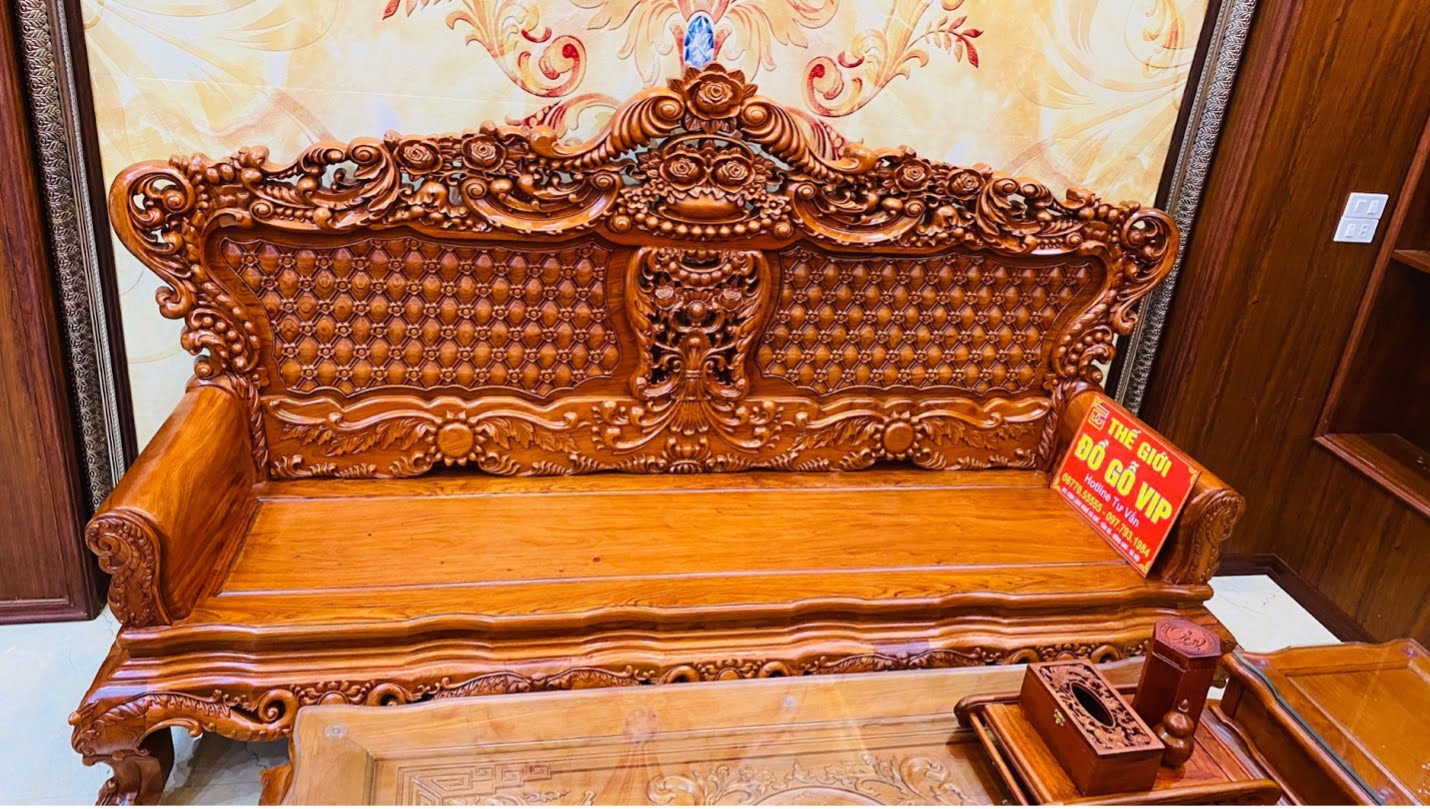 Ghế dài hoành tráng của bộ hoàng gia hoa hồng vách long gỗ hương đá