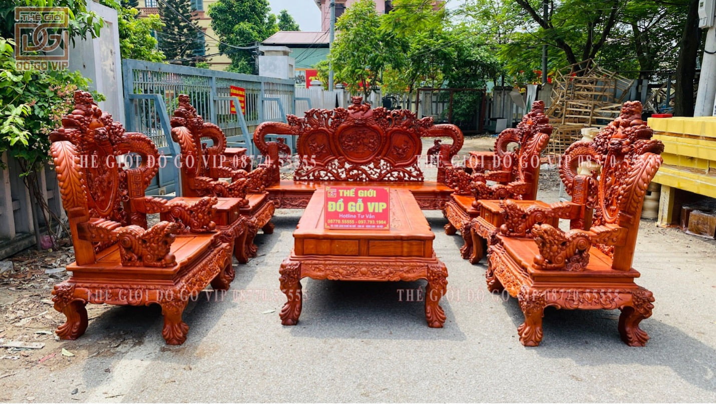 Nghê tay khuỳnh bảo đỉnh 12 món gỗ hương đá