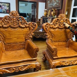 Bộ Bàn Ghế Hoa Hồng Louis Mặt Tràn Gỗ Hương Đá- 6 Món