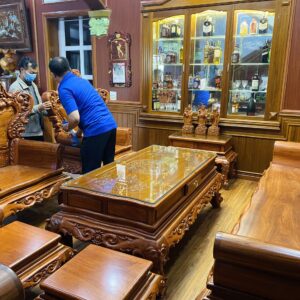 Bộ Bàn Ghế Hoa Hồng Louis Mặt Tràn Gỗ Hương Đá- 6 Món