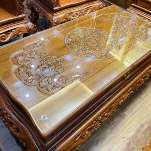 Bộ Bàn Ghế Hoa Hồng Louis Mặt Tràn Gỗ Hương Đá- 6 Món